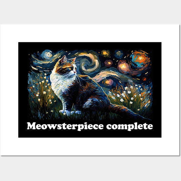 Starry Night Feline: A Calico Cat's Journey Through the Cosmos Wall Art by laverdeden